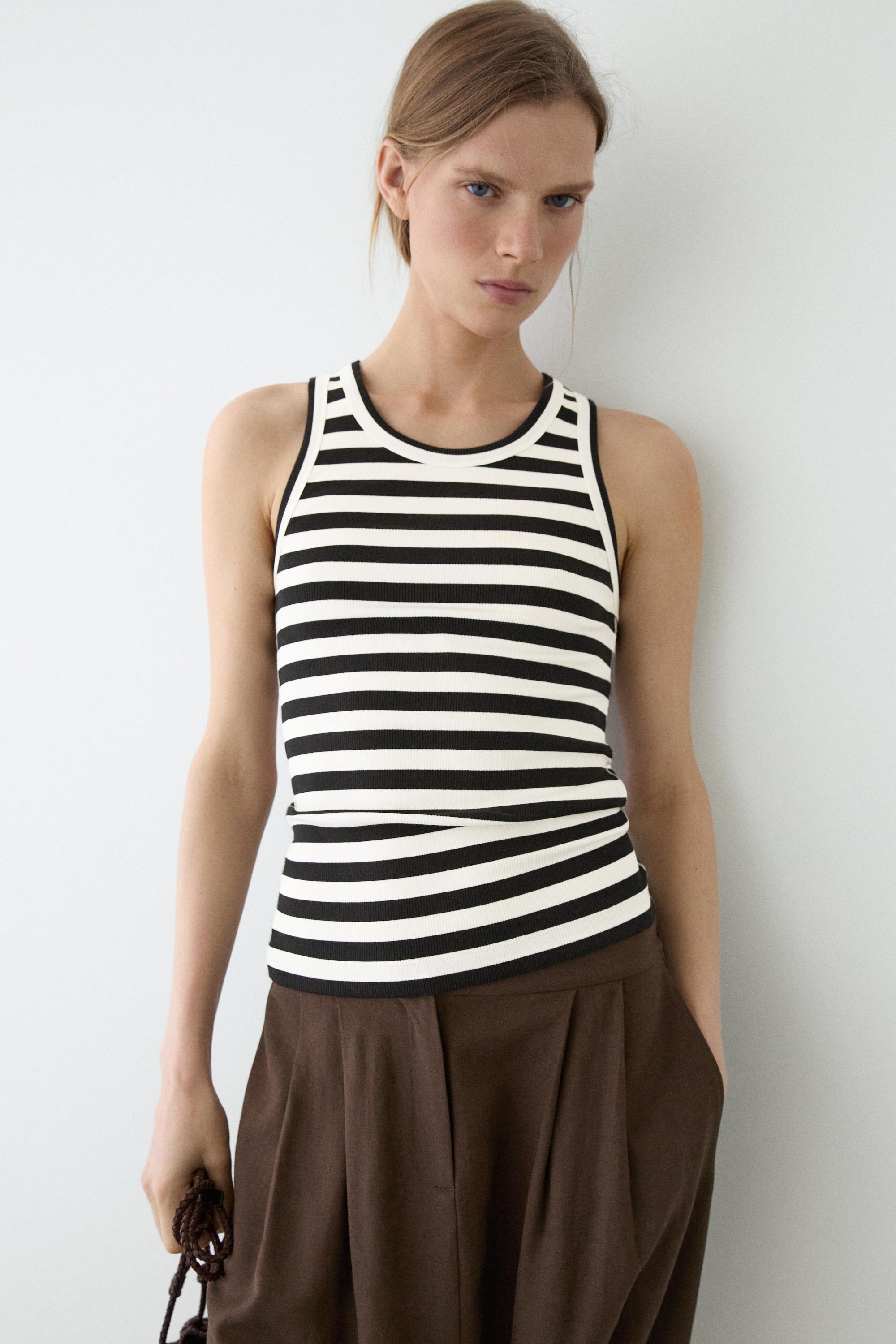 Sleeveless ribbed top with striped detail